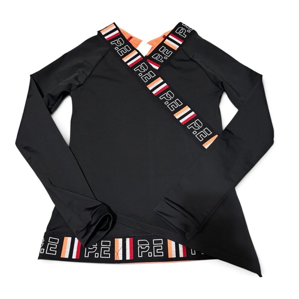 P. E Nation Air Swing Compression Top Black Multicolor Trim Sz Small L/S